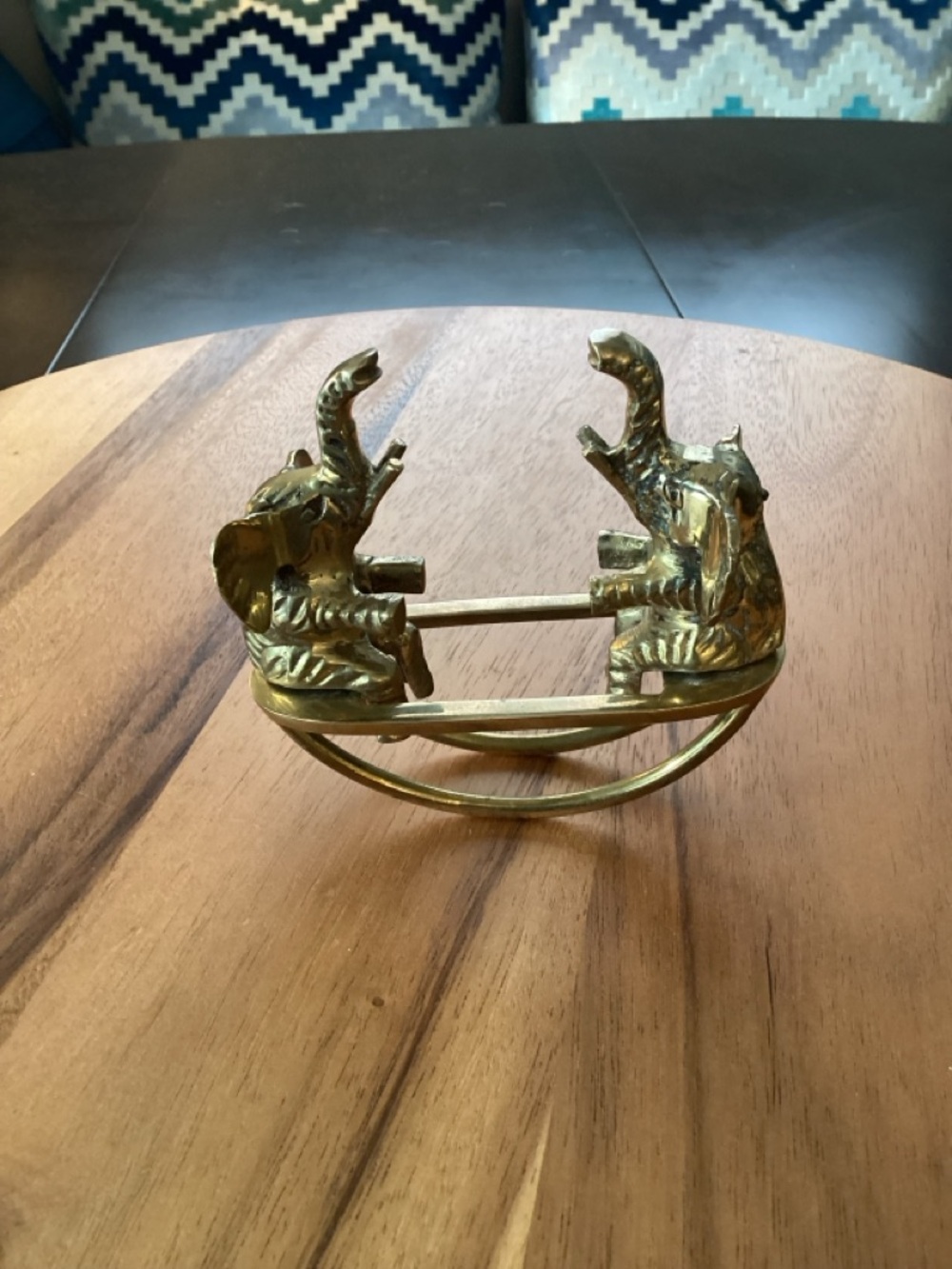 Brass Rocking Elephants Vintage MCM Seesaw Desk Art Paperweight